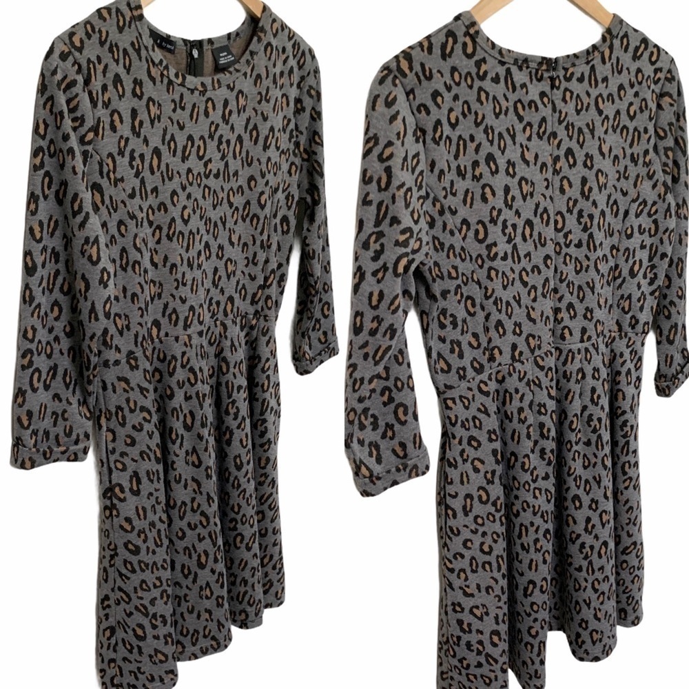 K by Kersh Leopard Print Sweatshirt Skater Dress - Picture 3 of 8
